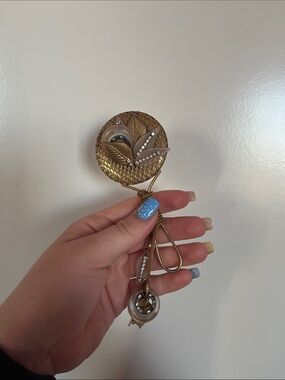 Mini Gold-Tone Floral Drop Mirror with Rhinestone Accents